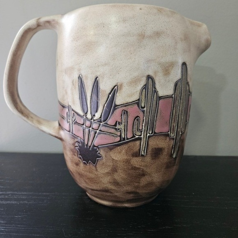 Mara Mexico Stoneware Pitcher 48oz Desert Saguaro Cactus Agave Pottery Handmade